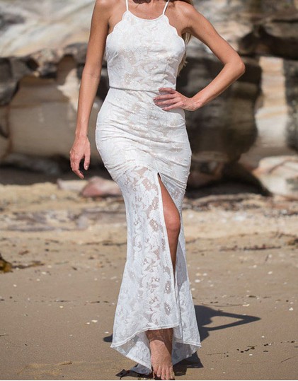 Rochie Alba cu Crapatura LC60164 Rochie Alba cu Crapatura LC60164